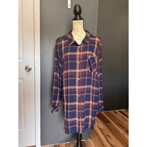 torrid Tops - Torrid Women's 3X Plaid Button Up Long Sleeve Tunic Top Shirt 22/24